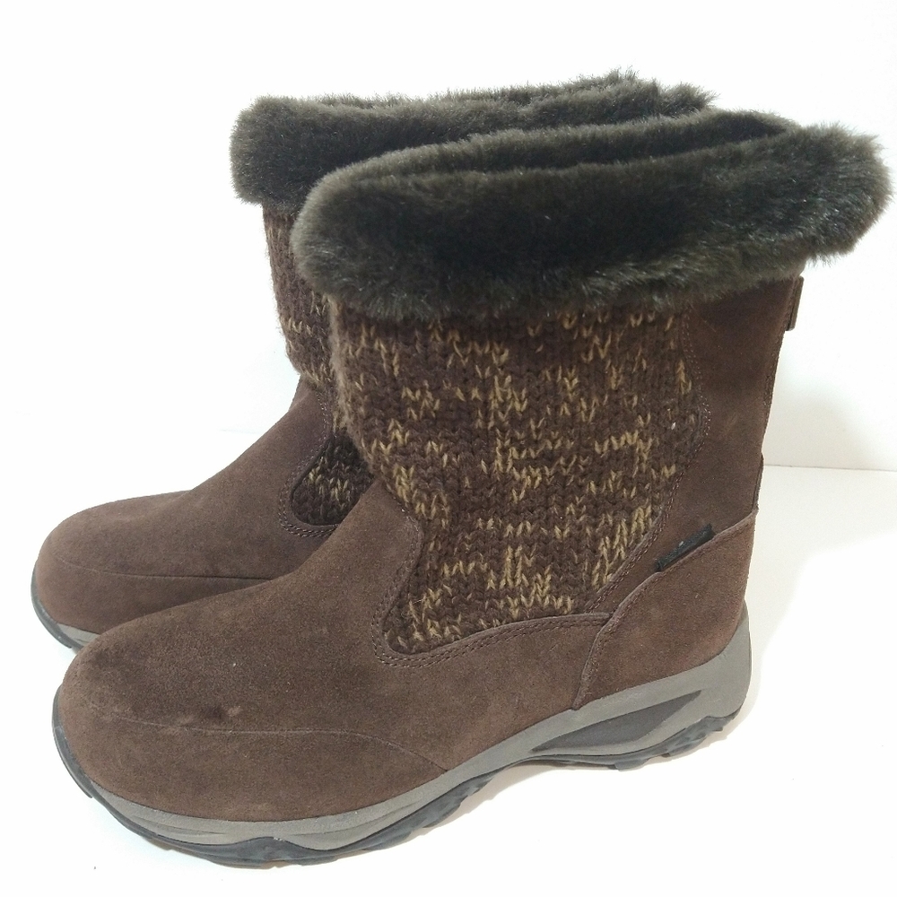 Khombu Suede Leather/Knit Brown Winter Boots Size 7